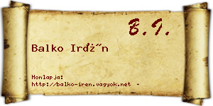 Balko Irén névjegykártya
